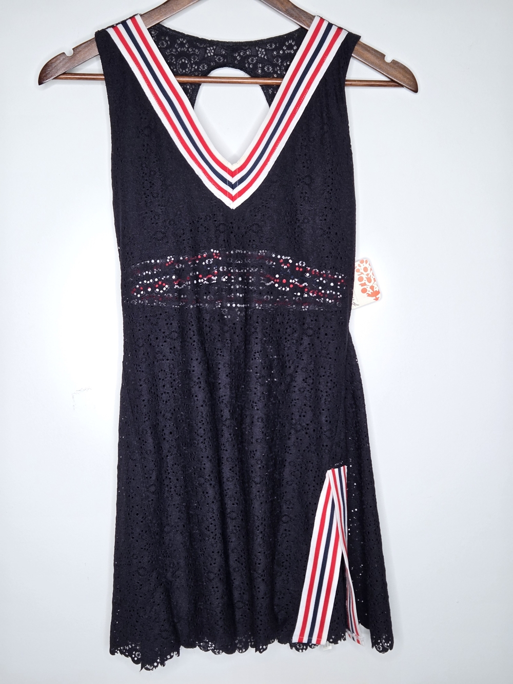NWT FP Movement All Aces Lace Tennis Dress Black Striped Trim Tunic Dress S